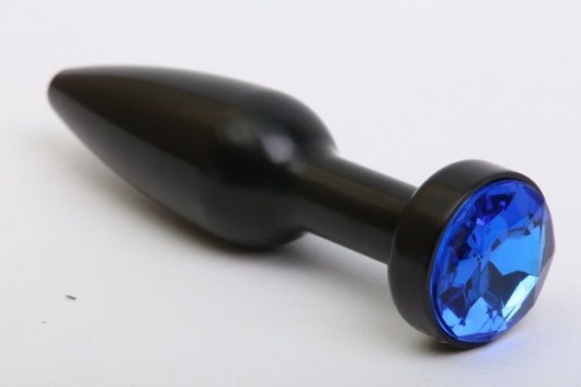 Чёрная удлинённая пробка с синим кристаллом - 11,2 см. - 4sexdreaM - купить с доставкой в Абакане