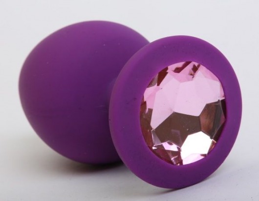 Фиолетовая силиконовая пробка с розовым стразом - 8,2 см. - 4sexdreaM - купить с доставкой в Абакане