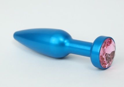 Большая синяя анальная пробка с розовым стразом - 11,2 см. - 4sexdreaM - купить с доставкой в Абакане