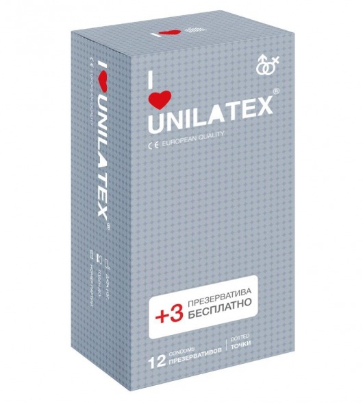 Презервативы с точками Unilatex Dotted - 12 шт. + 3 шт. в подарок - Unilatex - купить с доставкой в Абакане
