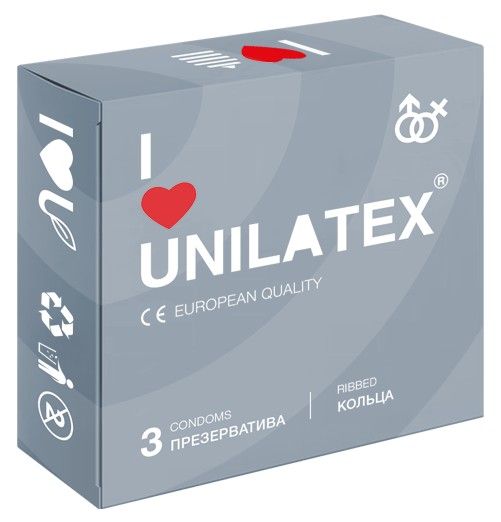 Презервативы с рёбрами Unilatex Ribbed - 3 шт. - Unilatex - купить с доставкой в Абакане