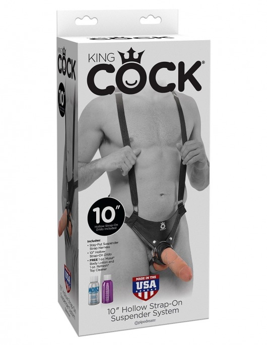 Страпон-система с телесной насадкой 10  Hollow Strap-On Suspender System - 25 см. - Pipedream - купить с доставкой в Абакане