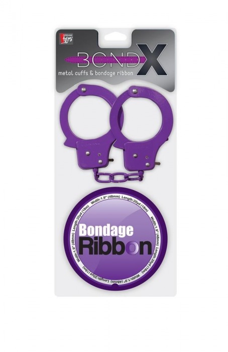 Набор для фиксации BONDX METAL CUFFS AND RIBBON: фиолетовые наручники из листового материала и липкая лента - Dream Toys - купить с доставкой в Абакане