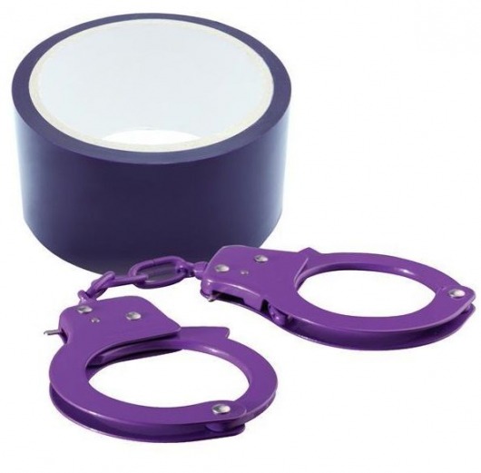 Набор для фиксации BONDX METAL CUFFS AND RIBBON: фиолетовые наручники из листового материала и липкая лента - Dream Toys - купить с доставкой в Абакане