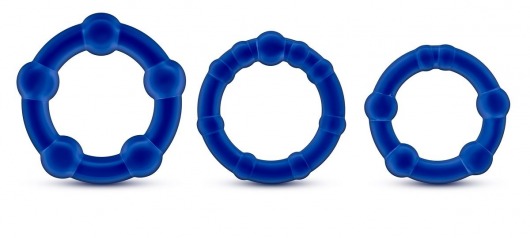 Набор из 3 синих эрекционных колец Stay Hard Beaded Cockrings - Blush Novelties - в Абакане купить с доставкой
