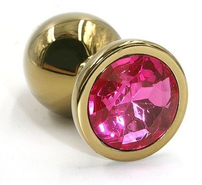 Золотистая алюминиевая анальная пробка с ярко-розовым кристаллом - 6 см. - Kanikule - купить с доставкой в Абакане