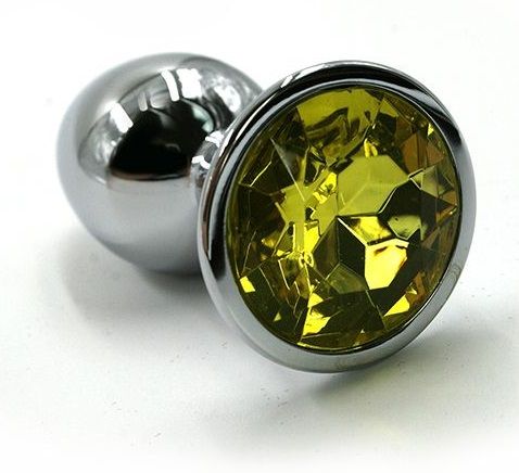 Серебристая алюминиевая анальная пробка с желтым кристаллом - 6 см. - Kanikule - купить с доставкой в Абакане