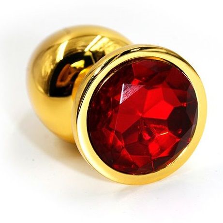 Золотистая алюминиевая анальная пробка с красным кристаллом - 6 см. - Kanikule - купить с доставкой в Абакане