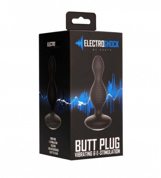 Чёрная анальная пробка с электростимуляцией E-Stimulation Vibrating Buttplug - 14 см. - Shots Media BV - купить с доставкой в Абакане