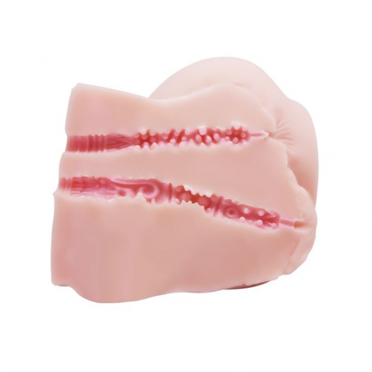 Телесный мастурбатор с двумя любовными тоннелями и вибрацией - Baile - в Абакане купить с доставкой