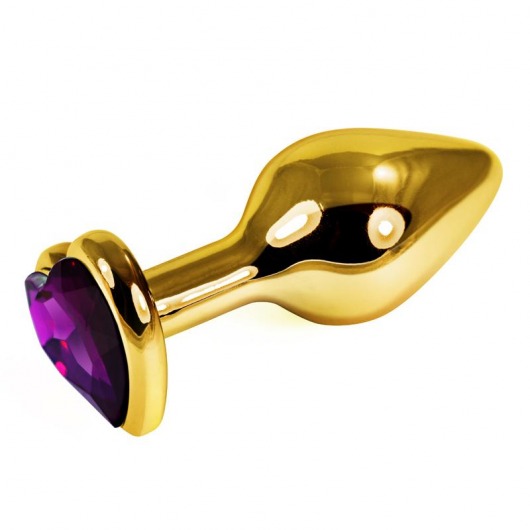Золотистая анальная втулка с фиолетовым кристаллом-сердцем - 7 см. - Джага-Джага - купить с доставкой в Абакане