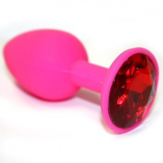 Розовая силиконовая анальная втулка с красным кристаллом - 7,3 см. - Джага-Джага - купить с доставкой в Абакане