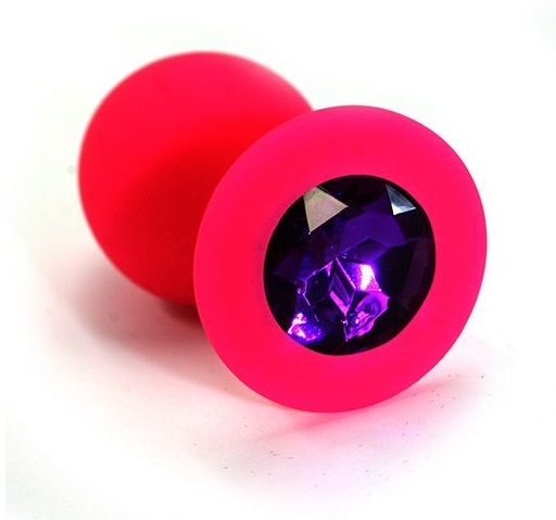 Розовая анальная втулка с фиолетовым кристаллом - 7,3 см. - Джага-Джага - купить с доставкой в Абакане