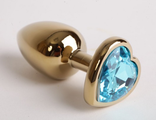 Золотистая анальная пробка с голубым кристаллом-сердцем - 9 см. - 4sexdreaM - купить с доставкой в Абакане