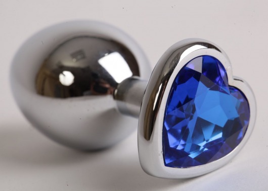 Серебристая анальная пробка с синим кристаллом-сердцем - 9 см. - 4sexdreaM - купить с доставкой в Абакане