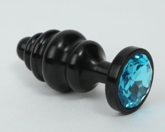 Черная фигурная анальная пробка с голубым кристаллом - 8,2 см. - 4sexdreaM - купить с доставкой в Абакане
