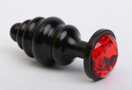 Черная фигурная анальная пробка с красным кристаллом - 8,2 см. - 4sexdreaM - купить с доставкой в Абакане