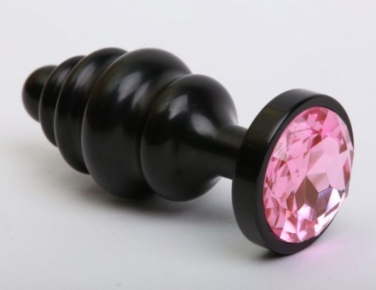 Черная фигурная анальная пробка с розовым кристаллом - 8,2 см. - 4sexdreaM - купить с доставкой в Абакане