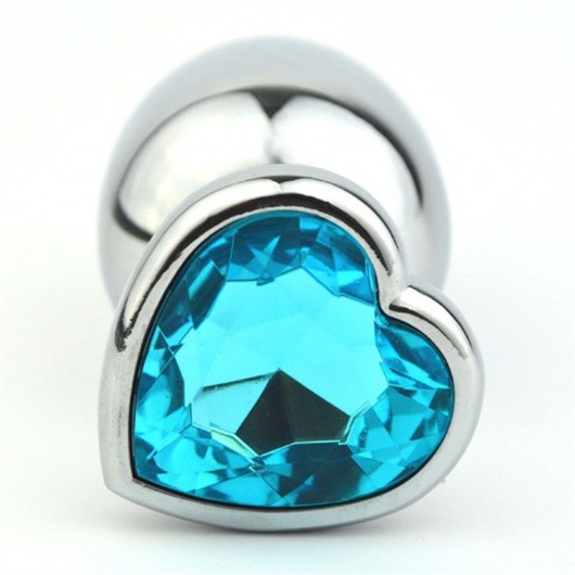 Серебристая анальная пробка с голубым кристаллом-сердечком - 8 см. - 4sexdreaM - купить с доставкой в Абакане