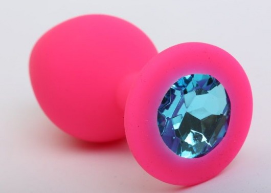 Розовая силиконовая анальная пробка с голубым стразом - 9,5 см. - 4sexdreaM - купить с доставкой в Абакане