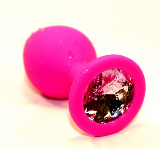 Розовая силиконовая анальная пробка с розовым стразом - 9,5 см. - 4sexdreaM - купить с доставкой в Абакане