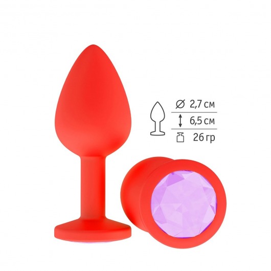 Красная анальная втулка с сиреневым кристаллом - 7,3 см. - Джага-Джага - купить с доставкой в Абакане