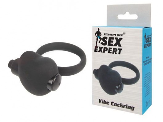 Чёрное эрекционное кольцо с вибрацией Sex Expert - Sex Expert - в Абакане купить с доставкой