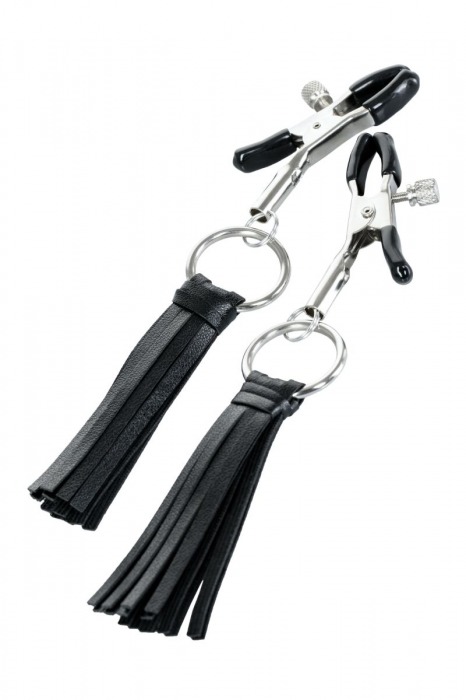 Черно-серебристые зажимы для сосков Theatre с кисточками - ToyFa - купить с доставкой в Абакане