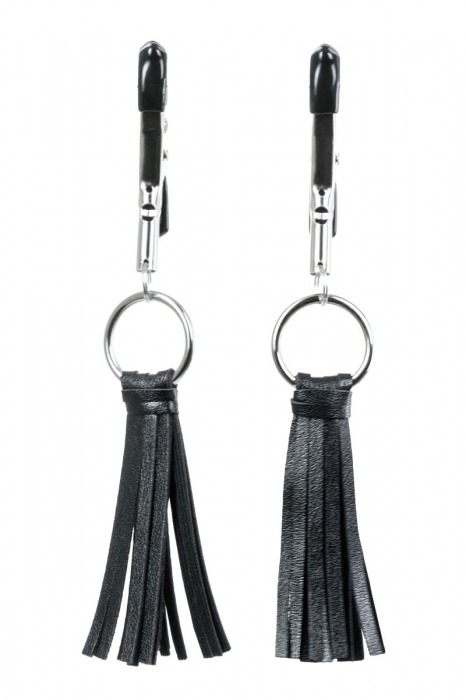 Черно-серебристые зажимы для сосков Theatre с кисточками - ToyFa - купить с доставкой в Абакане